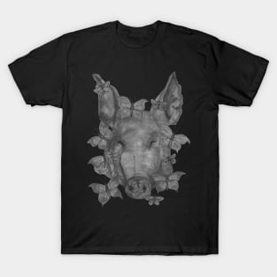 Black and white pig head with butterflies T-Shirt